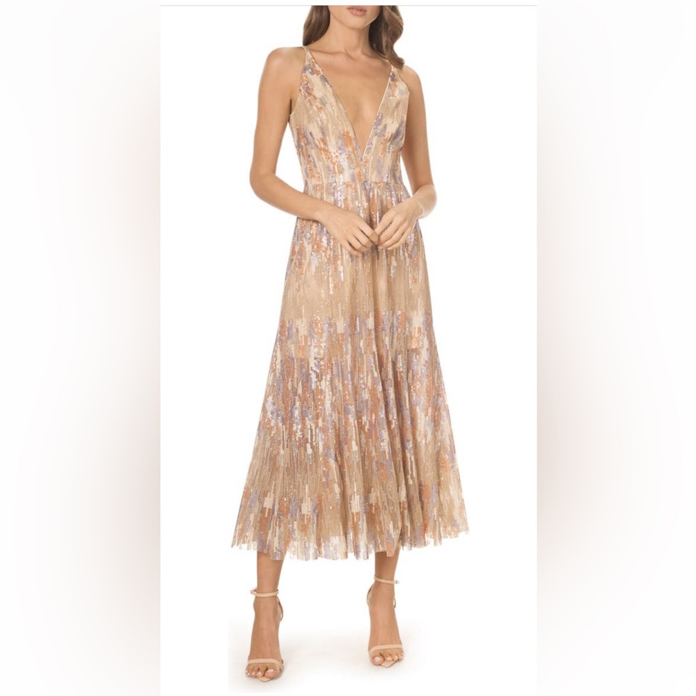 Dress the Population Sierra Sequin Plunge Neck MIDI Dress